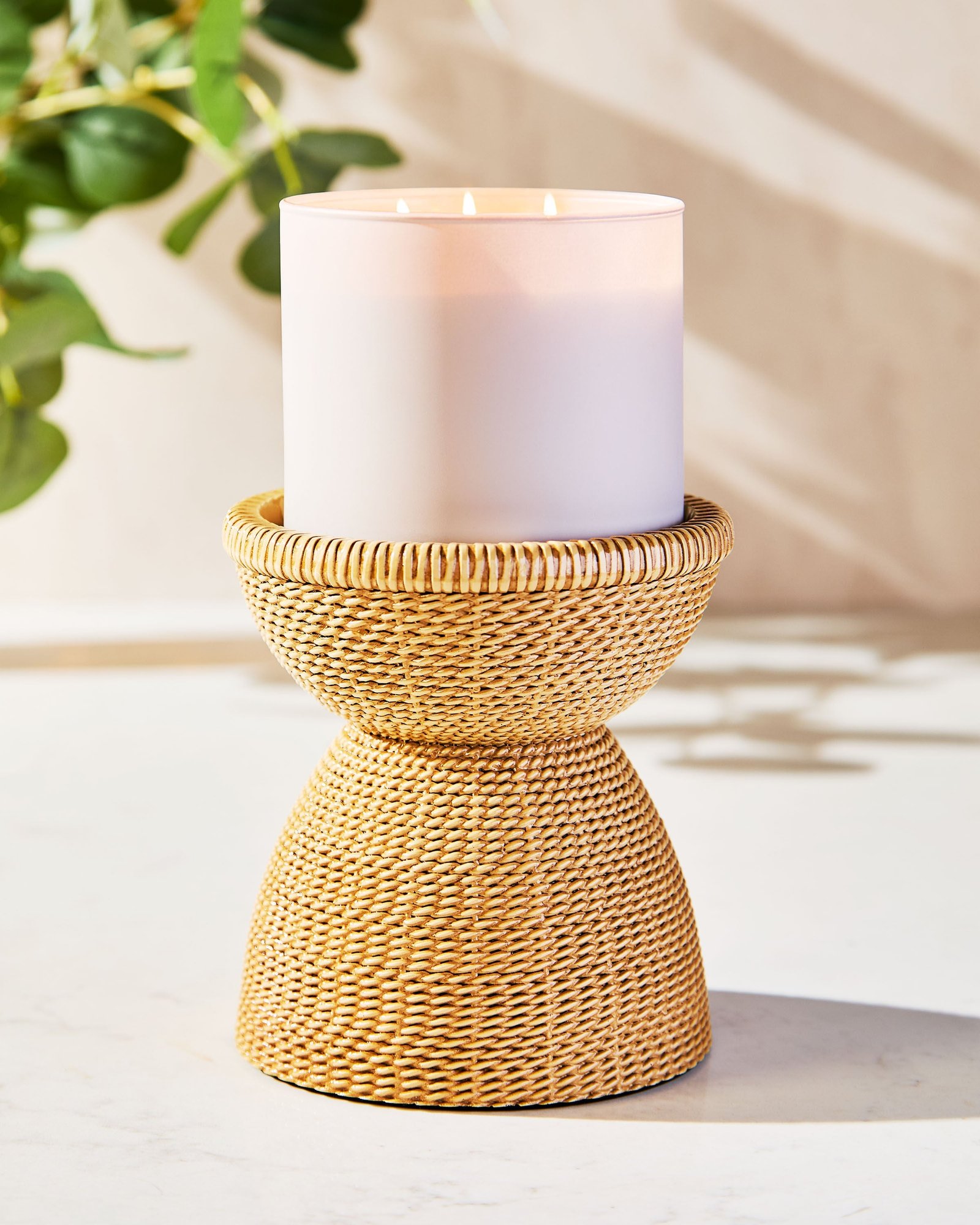 Woven Pedestal 3-Wick Candle Holder